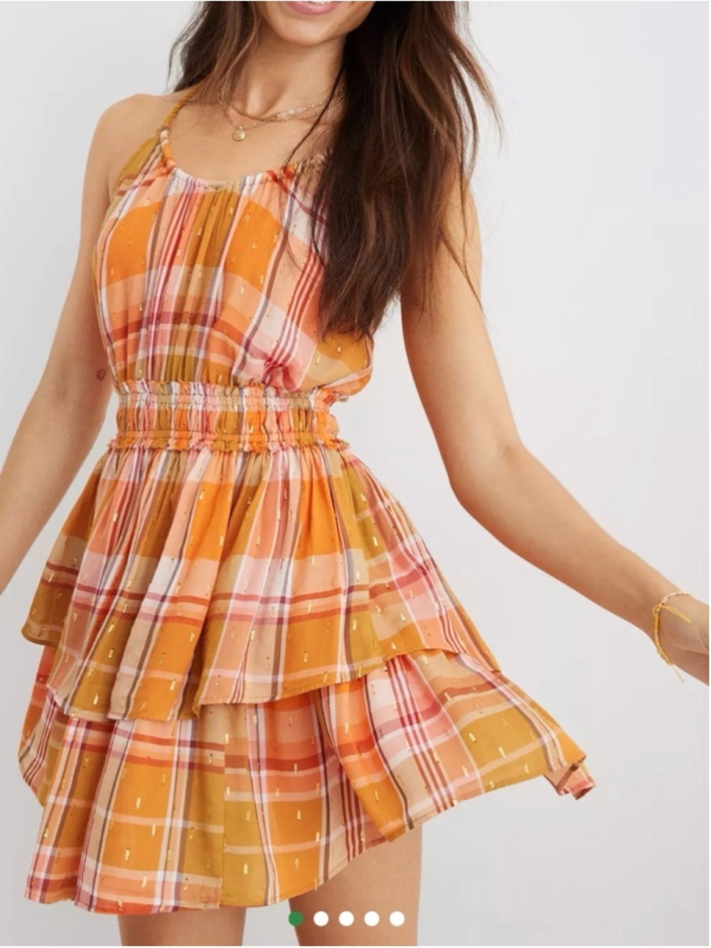 Aerie Plaid Ruffle Mini Sundress XL tiered Summer Lightweight Curvy Girl
